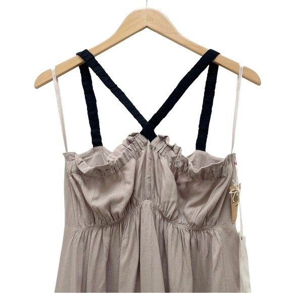 NWT Element Cross Strap Halter Slip Tank Taupe Rayon Black Straps Size Large NEW - Picture 3 of 10
